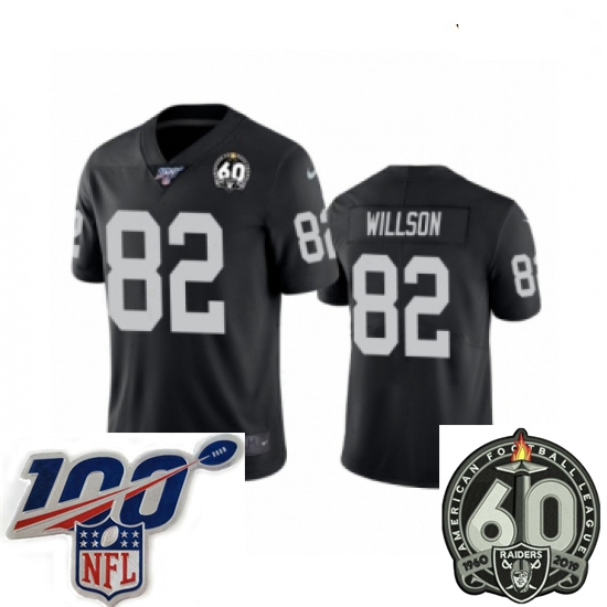 Youth Oakland Raiders #82 Luke Willson Black 60th Anniversary Vapor Untouchable Limited Player 100th