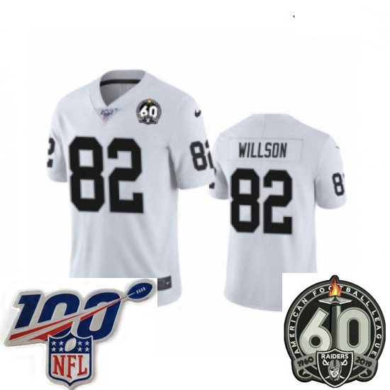 Youth Oakland Raiders #82 Luke Willson White 60th Anniversary Vapor Untouchable Limited Player 100th