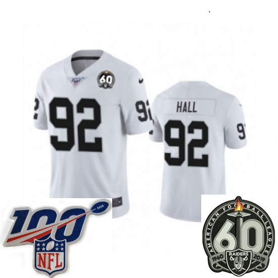 Youth Oakland Raiders #92 P.J. Hall White 60th Anniversary Vapor Untouchable Limited Player 100th Se