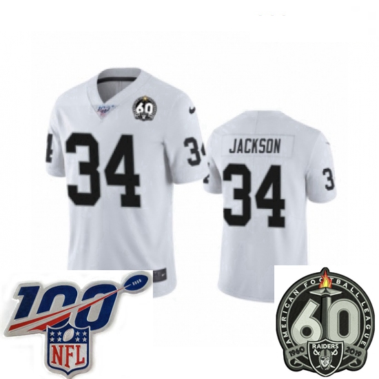 Women Oakland Raiders #34 Bo Jackson White 60th Anniversary Vapor Untouchable Limited Player 100th S