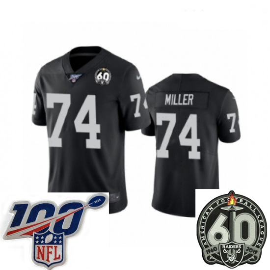 Women Oakland Raiders #74 Kolton Miller Black 60th Anniversary Vapor Untouchable Limited Player 100t