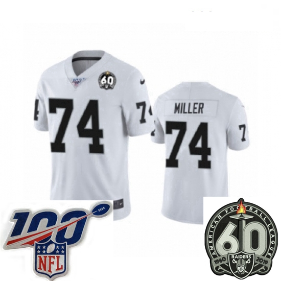 Women Oakland Raiders #74 Kolton Miller White 60th Anniversary Vapor Untouchable Limited Player 100t