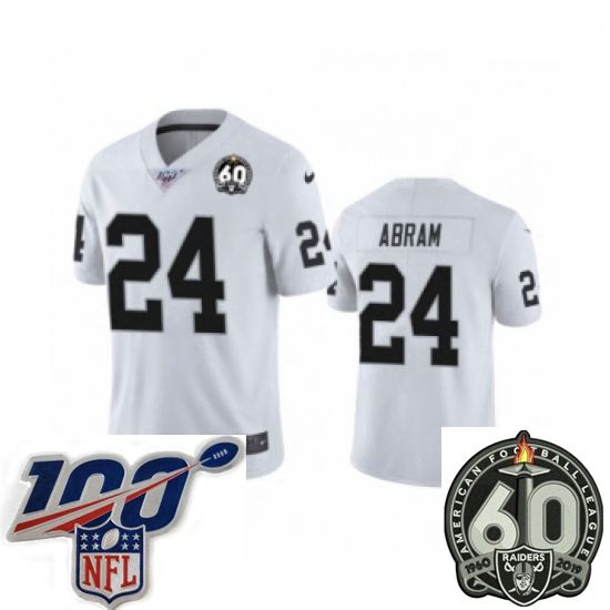 Men Oakland Raiders #24 Johnathan Abram White 60th Anniversary Vapor Untouchable Limited Player 100t