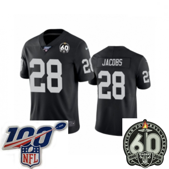 Men Oakland Raiders #28 Josh Jacobs Black 60th Anniversary Vapor Untouchable Limited Player 100th Se