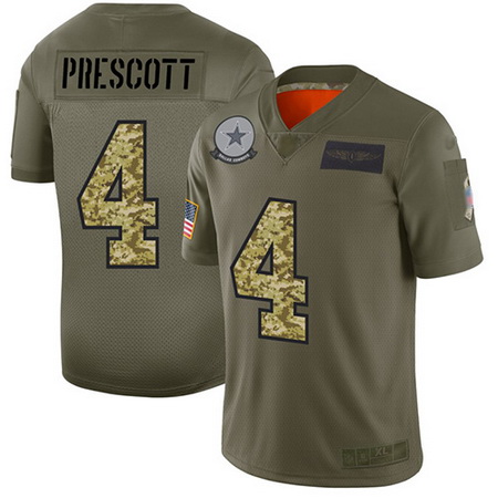 Cowboys 4 Dak Prescott Olive Camo Men Stitched Football Limited 2019 Salute To Service Jersey