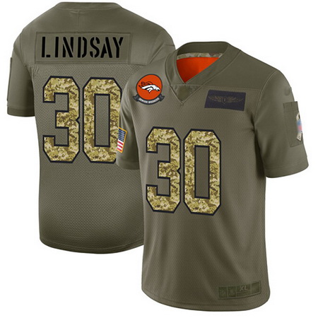 Nike Broncos 30 Phillip Lindsay Olive Camo Men Stitched Football Limited 2019 Salute To Service Jers