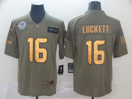 Nike Seahawks 16 Tyler Lockett 2019 Olive Gold Salute To Service Limited Jersey