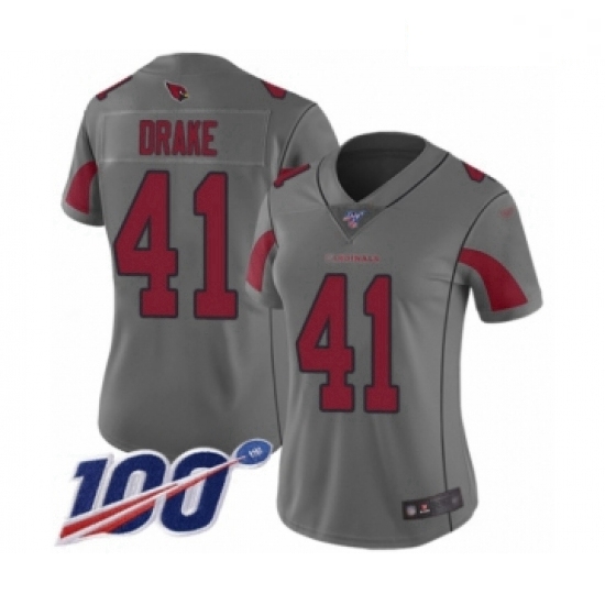 Women's Arizona Cardinals #41 Kenyan Drake Limited Silver Inverted Legend 100th Season Football Jers