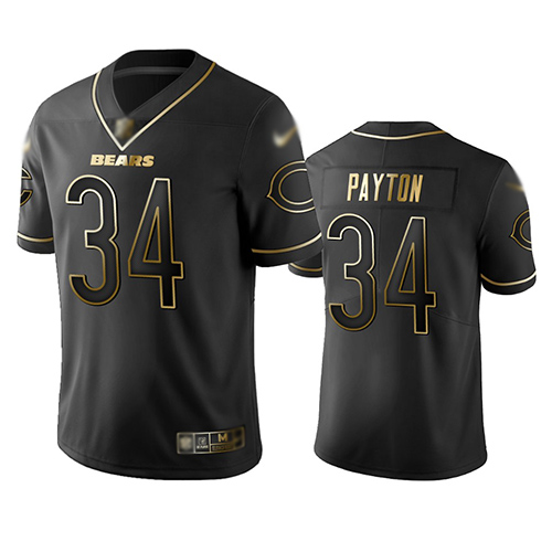Bears 34 Walter Payton Black Men Stitched Football Limited Golden Edition Jersey