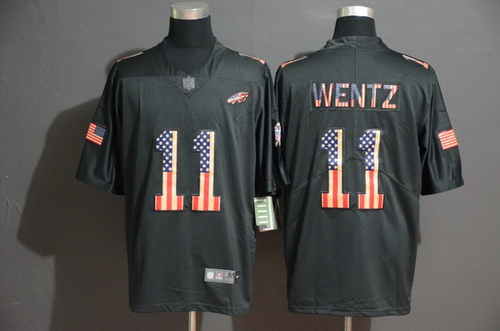 Eagles 11 Carson Wentz 2019 Black Salute To Service USA Flag Fashion Limited Jersey