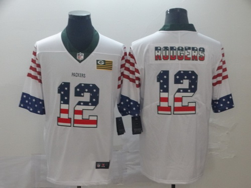 Packers 12 Aaron Rodgers White USA Flag Fashion Limited Jersey