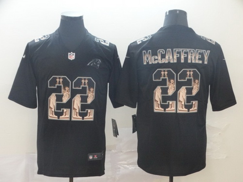 Panthers 22 Christian McCaffrey Black Statue Of Liberty Limited Jersey