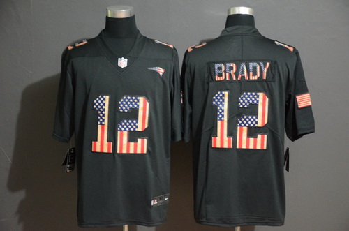 Patriots 12 Tom Brady 2019 Black Salute To Service USA Flag Fashion Limited Jersey