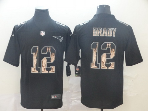 Patriots 12 Tom Brady Black Statue Of Liberty Limited Jersey