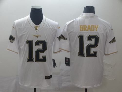 Patriots 12 Tom Brady White Gold Vapor Untouchable Limited Jersey