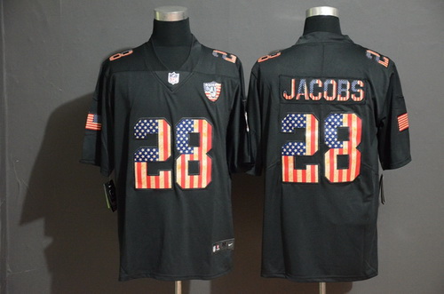 Raiders 28 Josh Jacobs 2019 Black Salute To Service USA Flag Fashion Limited Jersey