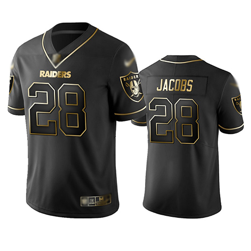 Raiders 28 Josh Jacobs Black Men Stitched Football Limited Golden Edition Jersey