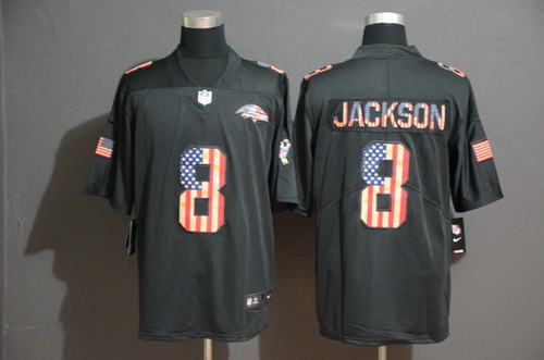 Ravens 8 Lamar Jackson 2019 Black Salute To Service USA Flag Fashion Limited Jersey