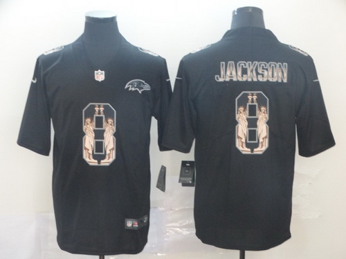 Ravens 8 Lamar Jackson Black Statue Of Liberty Limited Jersey