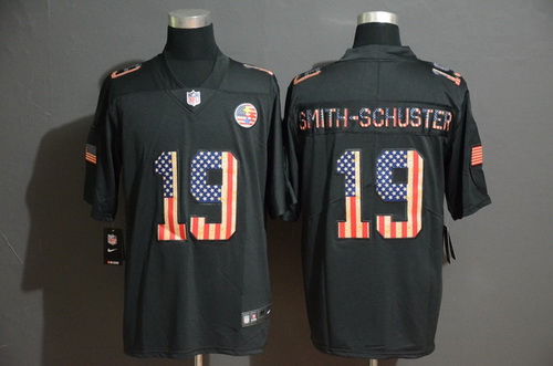 Steelers 19 JuJu Smith Schuster 2019 Black Salute To Service USA Flag Fashion Limited Jersey