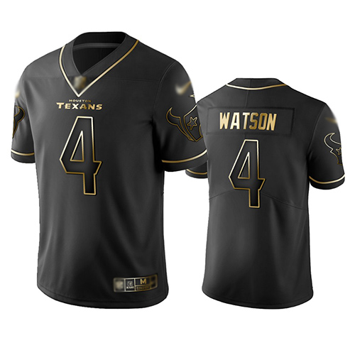 Texans 4 Deshaun Watson Black Men Stitched Football Limited Golden Edition Jersey