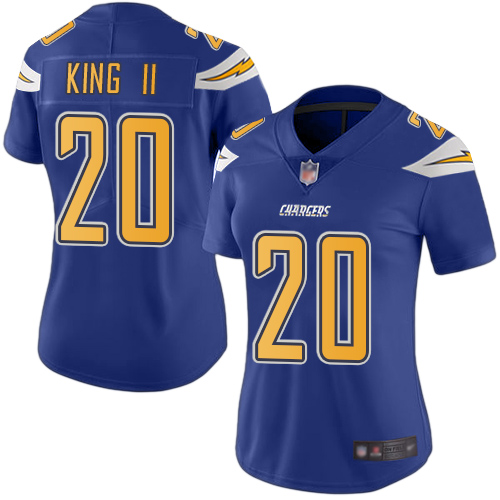 Women Chargers 20 Desmond King II Electric Blue Stitched Football Limited Rush Jersey