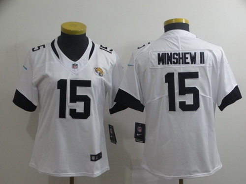 Women Jaguars 15 Gardner Minshew II White Vapor Untouchable Limited Jersey