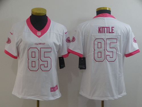 Women Nike 49ers 85 George Kittle White Pink Rush Limited Jersey