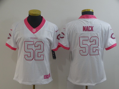 Women Nike Bears 52 Khalil Mack White Pink Rush Limited Jersey