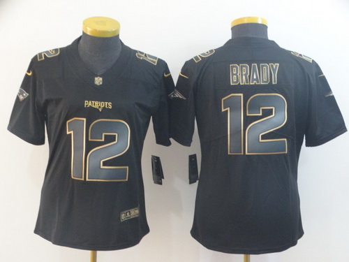 Women Nike Patriots 12 Tom Brady Black Gold Vapor Untouchable Limited Jersey