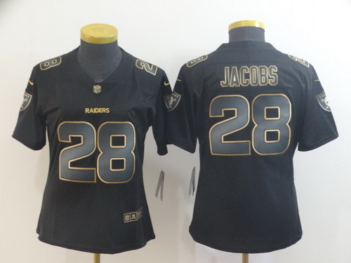 Women Nike Raiders 28 Josh Jacobs Black Gold Vapor Untouchable Limited Jersey