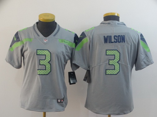 Women Nike Seahawks 3 Russell Wilson Gray Inverted Legend Limited Jersey