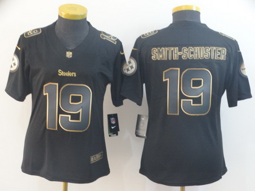 Women Nike Steelers 19 JuJu Smith Schuster Black Gold Vapor Untouchable Limited Jersey