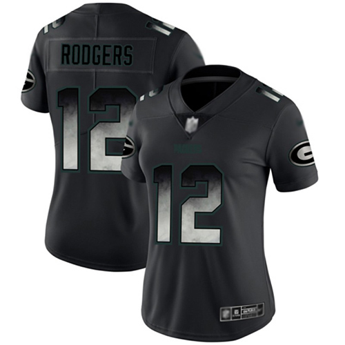 Women Packers 12 Aaron Rodgers Black Stitched Football Vapor Untouchable Limited Smoke Fashion Jerse