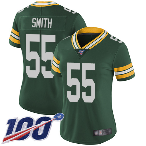 Women Packers 55 Za Darius Smith Green Team Color Stitched Football 100th Season Vapor Limited Jerse