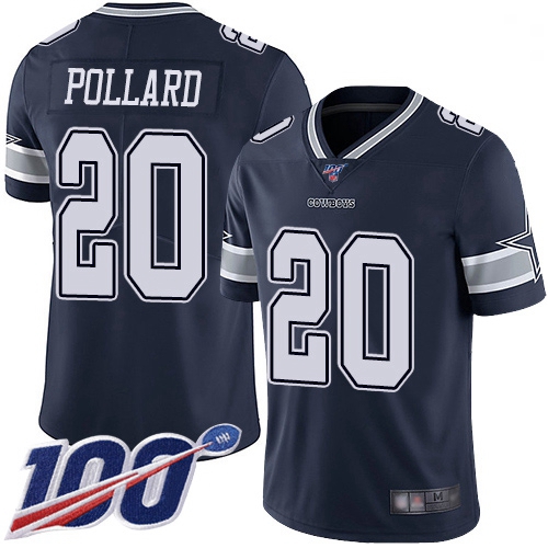 Youth Cowboys 20 Tony Pollard Navy Blue Team Color Stitched Football 100th Season Vapor Limited Jers