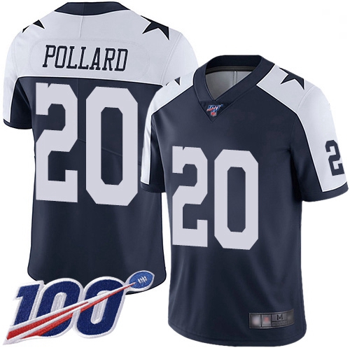 Youth Cowboys 20 Tony Pollard Navy Blue Thanksgiving Stitched Football 100th Season Vapor Throwback 