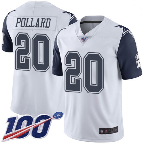 Youth Cowboys 20 Tony Pollard White Stitched Football Limited Rush 100th Season Jersey