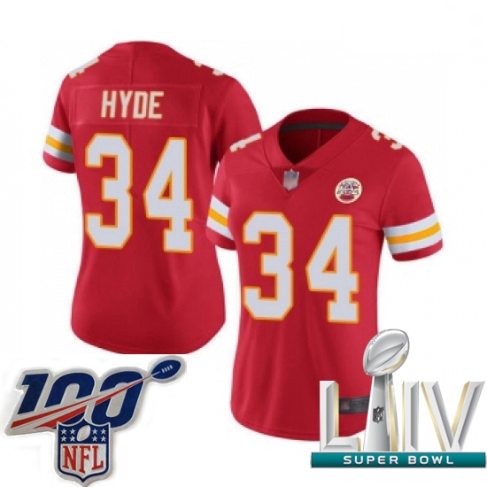 2020 Super Bowl LIV Women Kansas City Chiefs #34 Carlos Hyde Red Team Color Vapor Untouchable Limite