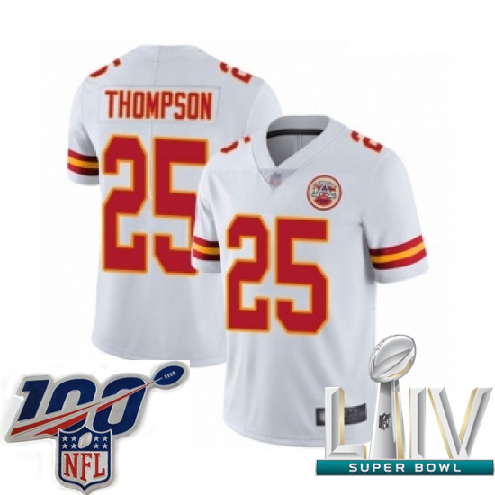 2020 Super Bowl LIV Youth Kansas City Chiefs #25 Darwin Thompson White Vapor Untouchable Limited Pla