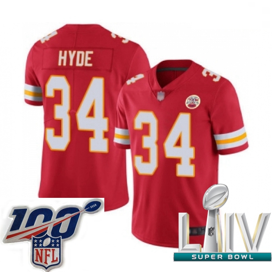 2020 Super Bowl LIV Youth Kansas City Chiefs #34 Carlos Hyde Red Team Color Vapor Untouchable Limite