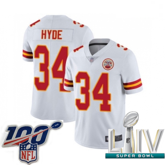 2020 Super Bowl LIV Youth Kansas City Chiefs #34 Carlos Hyde White Vapor Untouchable Limited Player 