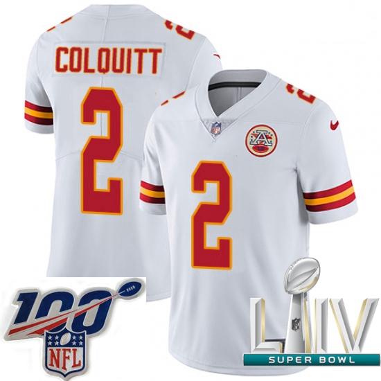 2020 Super Bowl LIV Youth Nike Kansas City Chiefs #2 Dustin Colquitt White Vapor Untouchable Limited