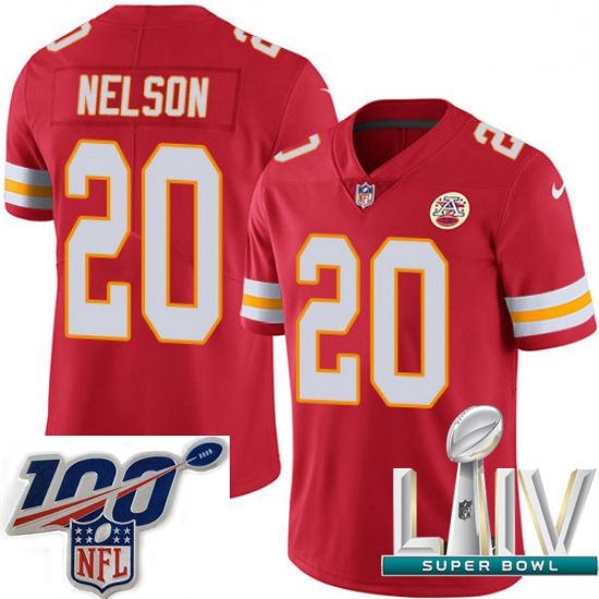 2020 Super Bowl LIV Men Nike Kansas City Chiefs #20 Steven Nelson Red Team Color Vapor Untouchable L