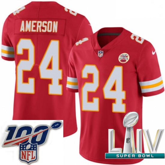 2020 Super Bowl LIV Men Nike Kansas City Chiefs #24 David Amerson Red Team Color Vapor Untouchable L