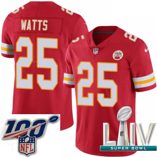 2020 Super Bowl LIV Men Nike Kansas City Chiefs #25 Armani Watts Red Team Color Vapor Untouchable Li