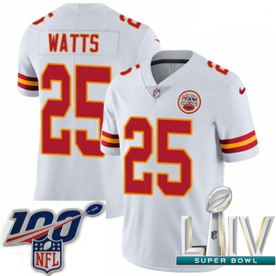 2020 Super Bowl LIV Men Nike Kansas City Chiefs #25 Armani Watts White Vapor Untouchable Limited Pla