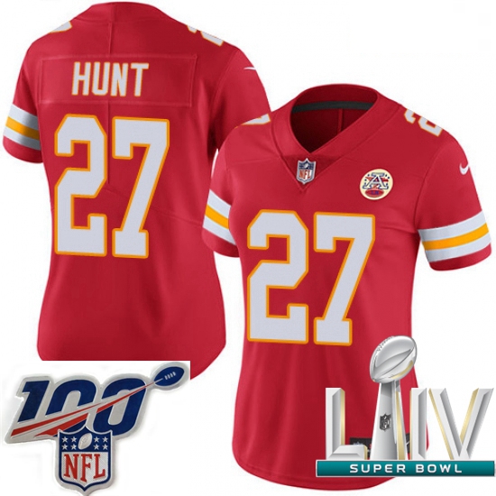 2020 Super Bowl LIV Women Nike Kansas City Chiefs #27 Kareem Hunt Red Team Color Vapor Untouchable L