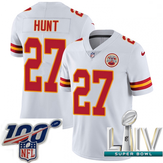 2020 Super Bowl LIV Men Nike Kansas City Chiefs #27 Kareem Hunt White Vapor Untouchable Limited Play