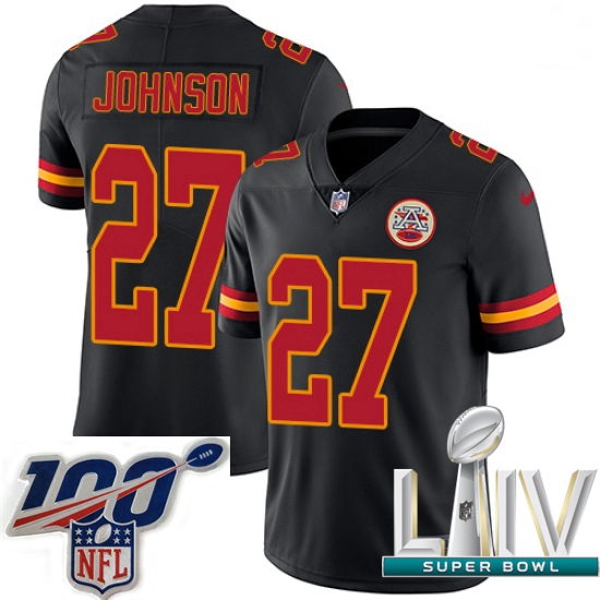 2020 Super Bowl LIV Men Nike Kansas City Chiefs #27 Larry Johnson Limited Black Rush Vapor Untouchab